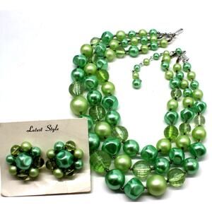 Vintage Necklace Earrings •Mid Century Modern •Lite Green •Clip by Latest Style